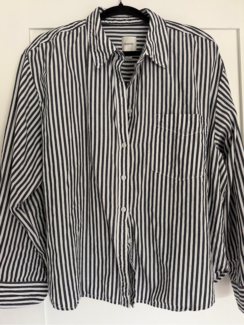 Maeve Anthropology Women’s Striped Black & White Long-Sleeve Button-Up Shirt XL